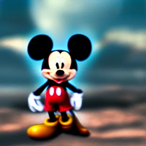 Image similar to Mickey Mouse as a demon, photorealistic, film still, desolate