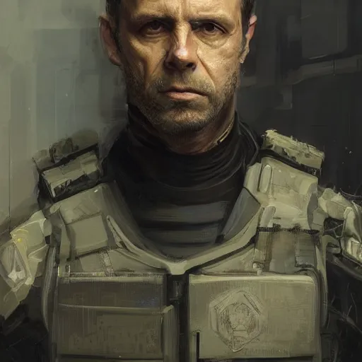 Image similar to portrait of a man by greg rutkowski, he looks like michael biehn, he is wearing a tactical military superhero gear, highly detailed portrait, digital painting, artstation, concept art, smooth, sharp foccus ilustration, artstation hq