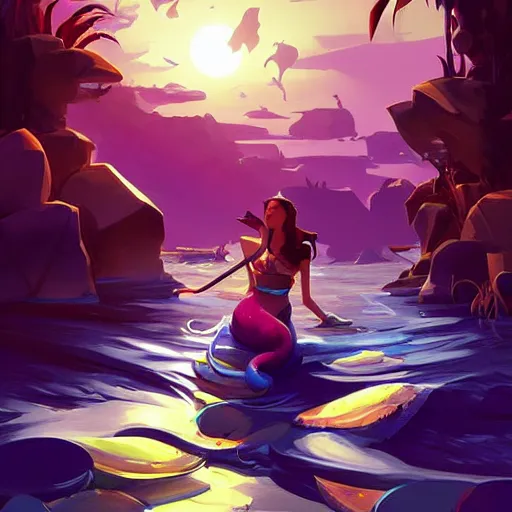 Image similar to painting mermaid treasure on sea of thieves game avatar hero smooth face median photoshop filter cutout vector, behance hd by jesper ejsing, by rhads, makoto shinkai and lois van baarle, ilya kuvshinov, rossdraws global illumination