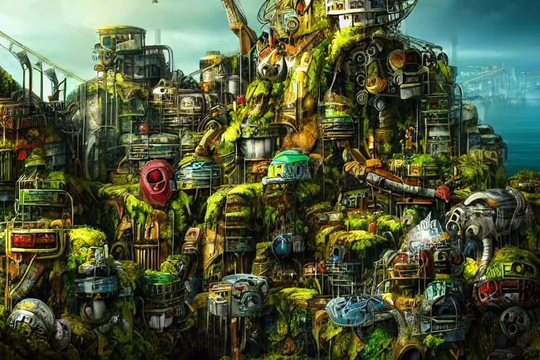 Image similar to sci - fi favela sculpture, fantasy jungle environment, industrial factory, cliffs, sunny, milky way, award winning art, epic dreamlike fantasy landscape, ultra realistic,