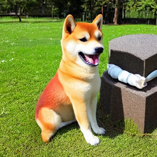 Prompt: photo of a shiba inu leading an occult ritual