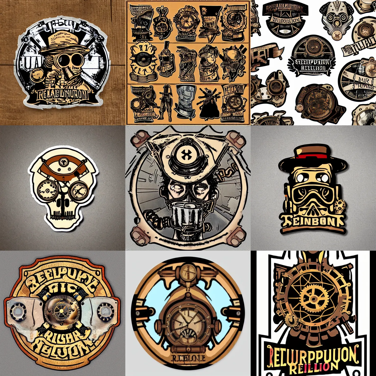 Prompt: steampunk rebellion stickers, fight