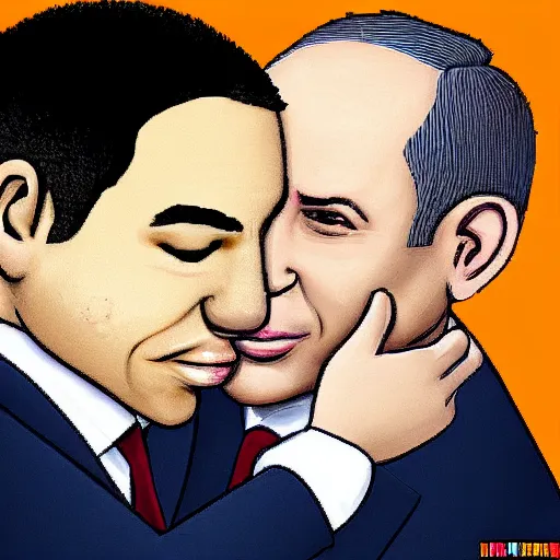 Image similar to benjamin netanyahu kissing naftali bennet, realistic, detailed