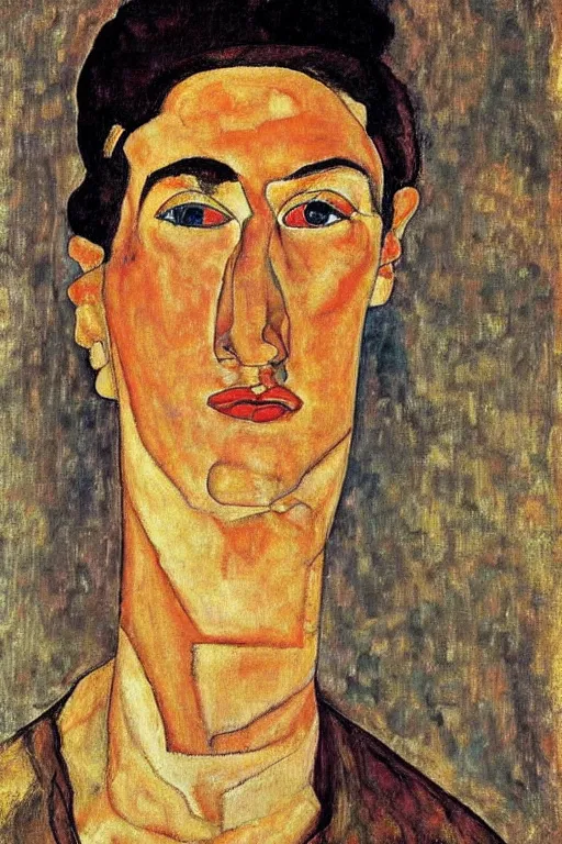 Image similar to portrait of gigachad, painted by modigliani, egon schiele