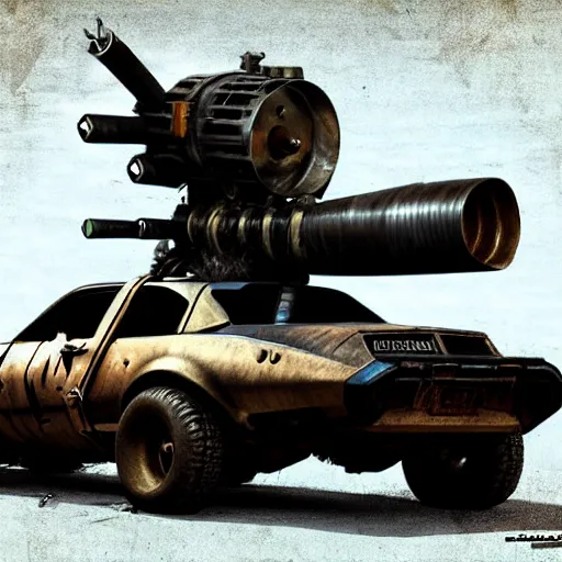 Image similar to madmax car supercharger and cannon, artstation, fantasy