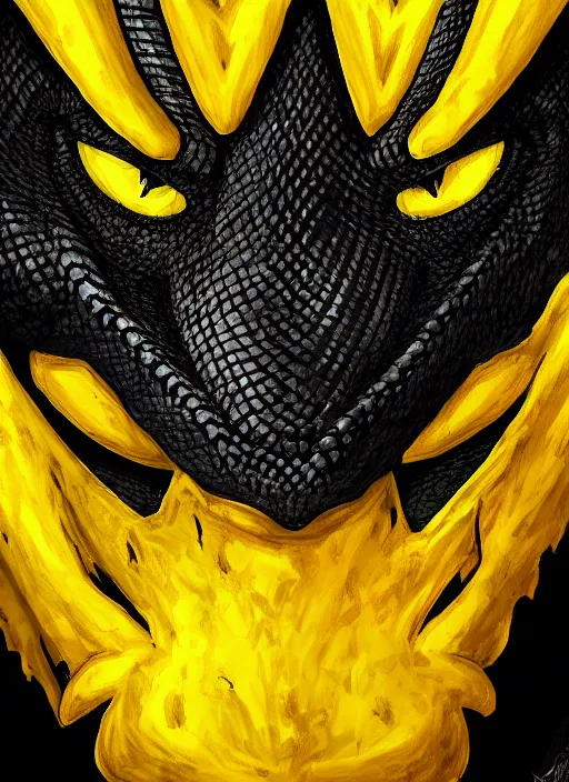 Image similar to closeup portrait of black dragon head with yellow eyes, ultra realistic, fantasy, magic, dnd,