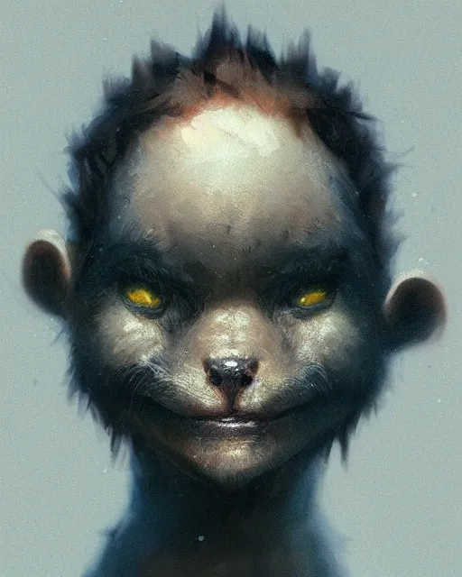 Prompt: A head and shoulder portrait of a small cute creature by Greg Rutkowski, Sung Choi, Mitchell Mohrhauser, Maciej Kuciara, Johnson Ting, Maxim Verehin, Peter Konig, final fantasy, 8k photorealistic, cinematic lighting, HD, high details, dramatic, dark atmosphere, trending on artstation