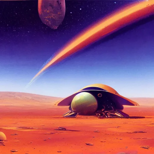 Image similar to SpaceX starship landing on the surface of Mars by Paul Lehr and Bruce Pennington