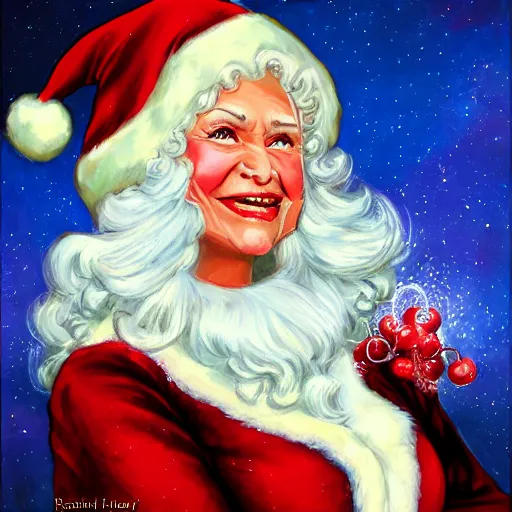 Image similar to Mrs. Claus as painted by Ralph Horsley