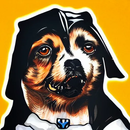 Image similar to a sticker illustration of a dog as a sith lord