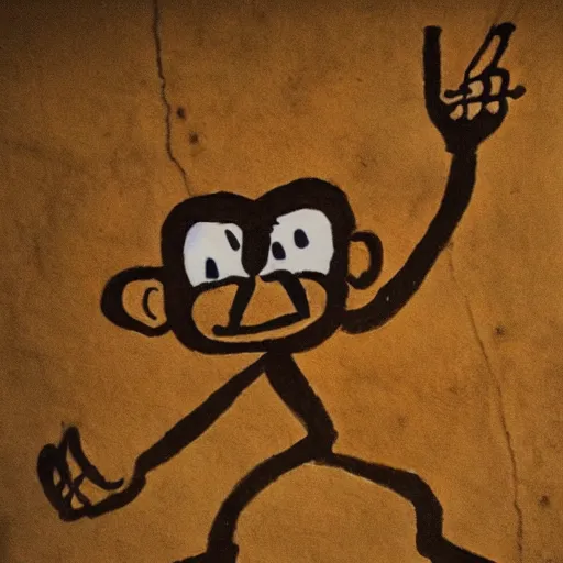 Prompt: ancient cave painting of waluigi