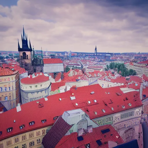 Image similar to Colored Pencil drawing, Prague skyline, octane render, highly detailed