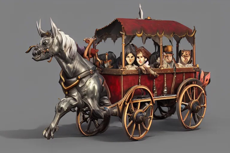 Prompt: 3d sculpt of a gothic circus wagon, artstaton, League of Legends, red dead redemption2, overwatch, digital illustration