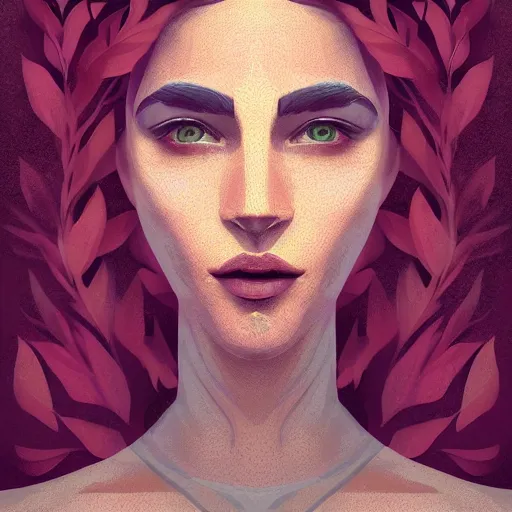 Image similar to face portrait of a woman, polygon art, plants on head, inspired by lois van baarle, cinematic, 8 k