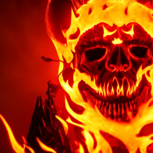 Prompt: ragnaros the firelord wielding burning skull as a mask 8 k