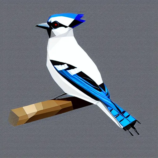 Prompt: Low polygon render of a blue jay on a white background, isometric 3d, ultra HD