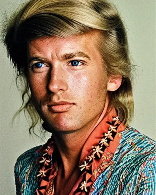 Prompt: a portrait of a 1 9 6 0 s hippie looking like donald trump