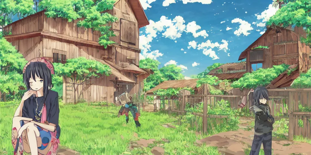 Prompt: anime style farm