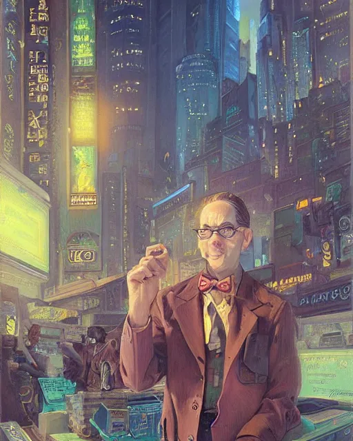 Prompt: beautiful portrait of a trader in the new york stock exchange, by paul lehr and mark kolobaev and artgerm, dieselpunk, realism, highly detailed, intricate, studio ghibli color scheme, masterpiece