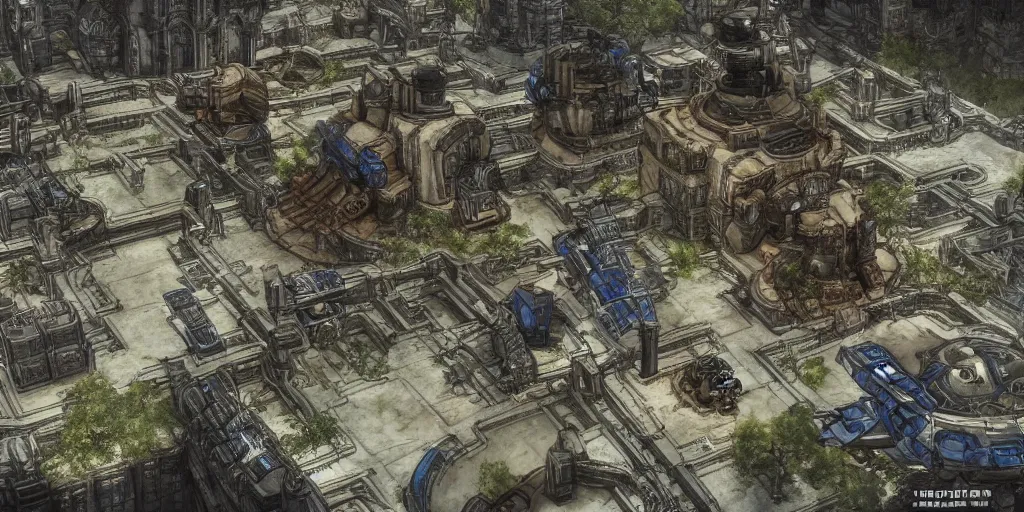 Image similar to top down gears of war map, symmetrical outpost, hand drawn, architectural design blueprints