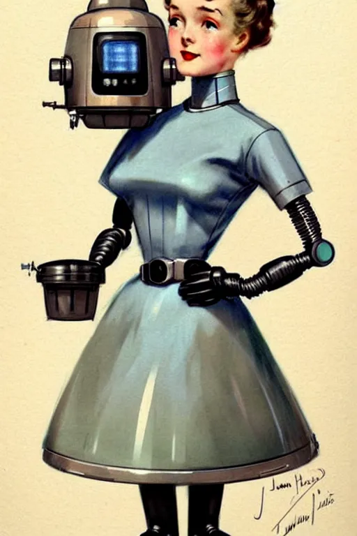 Image similar to ( ( ( ( ( 1 9 5 0 s retro future robot android maid. muted colors. ) ) ) ) ) by jean - baptiste monge!!!!!!!!!!!!!!!!!!!!!!!!!!!!!!