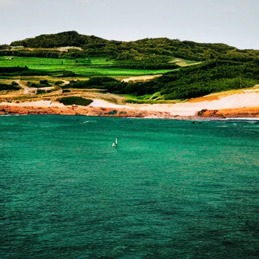 Image similar to green green green beach, green ocean, green sky, photography