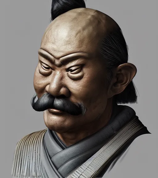 Prompt: a samurai yokai with a large mustache!, hyperrealistic painted portrait by rembrandt, michelangelo, leonardo da vinci, biomechanical!!, intricate detail, advanced lighting technology, artstation, high quality render