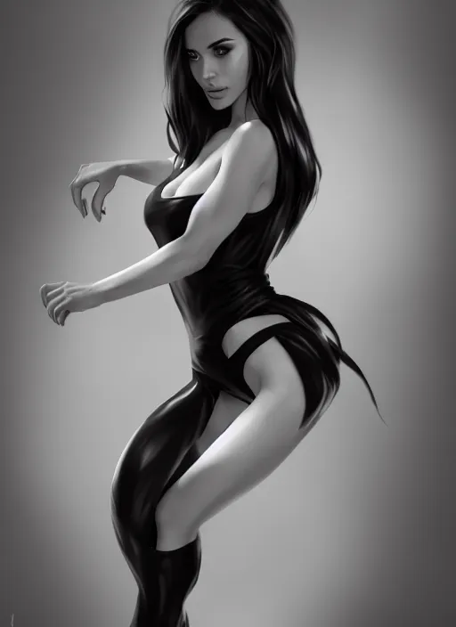 Image similar to full body portrait of a beautiful woman in black and white, photorealistic, hair down to waist, art by diego fazio and diegoKoi and artgerm, concept art, hyper sharp focus, 8k highly detailed