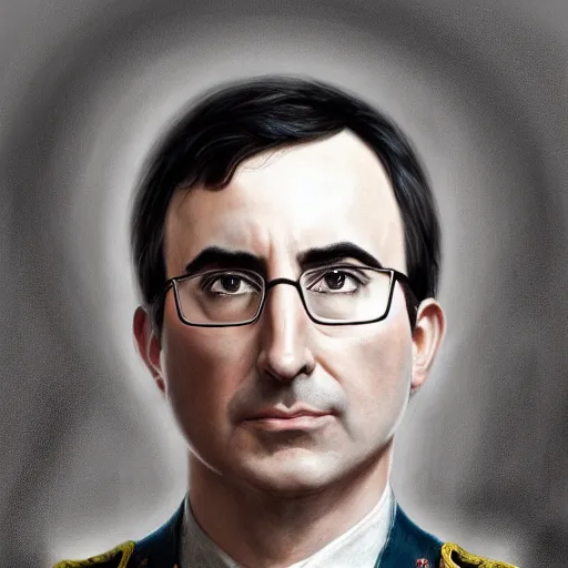 Image similar to portrait of stoic looking john oliver as in the vigo carpathian painting, military uniform, fantasy, intricate, elegant, beautiful, highly detailed, charcoal, centered, dark, smokey, digital painting, artstation, concept art, smooth, sharp focus, illustration, art by artgerm and greg rutkowski and alphonse mucha