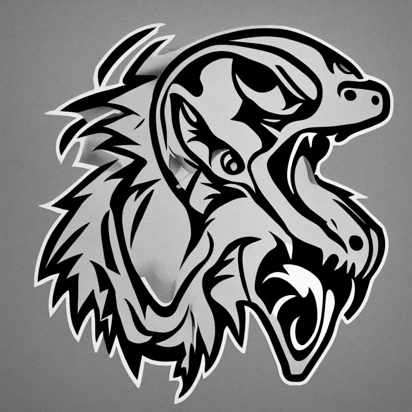 Image similar to Sketch of a velociraptor playing hockey, sports logo, black and white