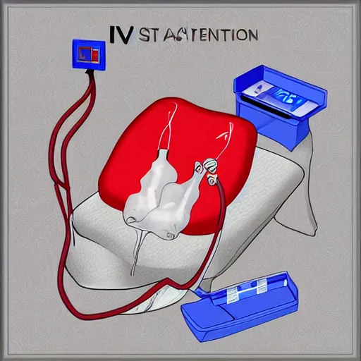 Image similar to IV station with patient in hospital bed getting blood transfusion, digital art