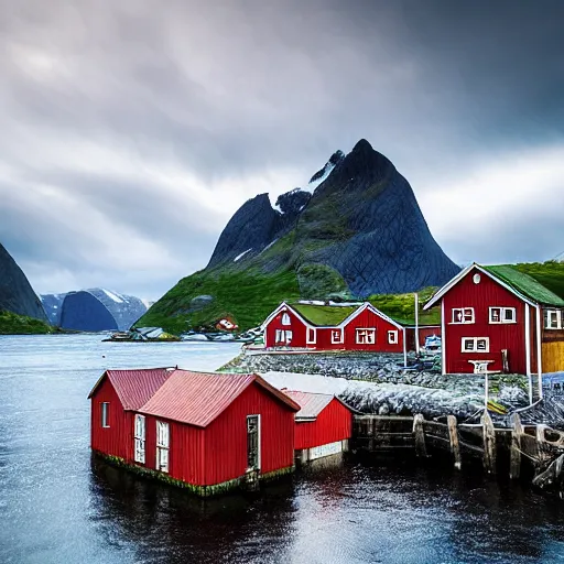Image similar to Lofoten, Norway 1800s the start of Norwegian fishing village, Real Event, Historical Event, Realistic,