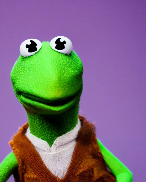 Prompt: A studio portrait of Kermit the Frog, highly detailed, 90mm, f/1.4