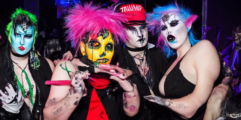 Image similar to trump cyber goth makeup dancing