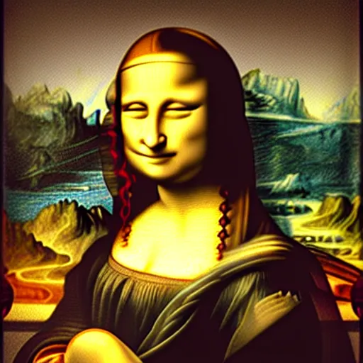 Image similar to mona lisa on psychedelics