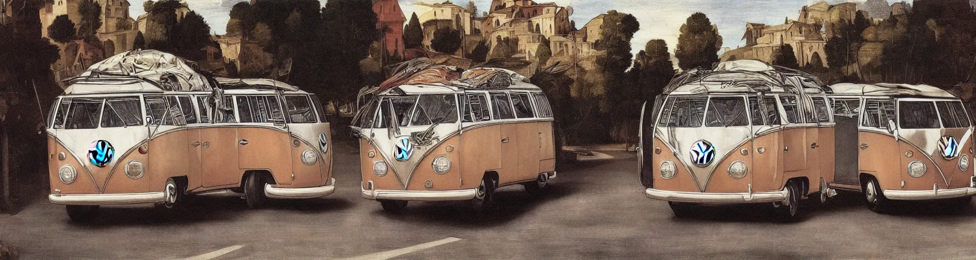 Prompt: vw bus on a street, illustration by caravaggio