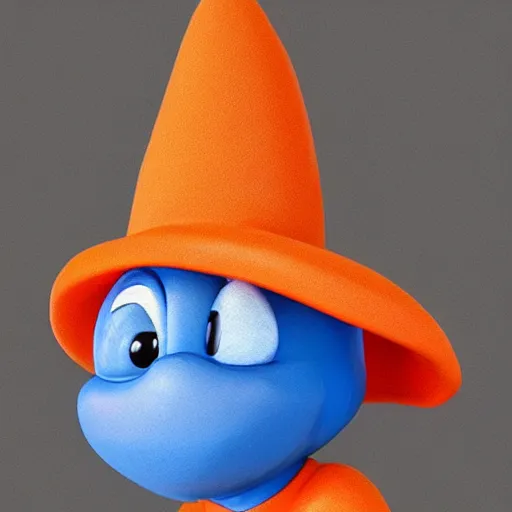 Image similar to papa smurf dressed as papaya, realistic, detailed, ripe papaya