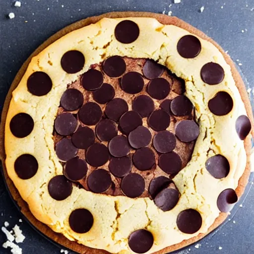 Image similar to a cookie cake that has pepperoni on it