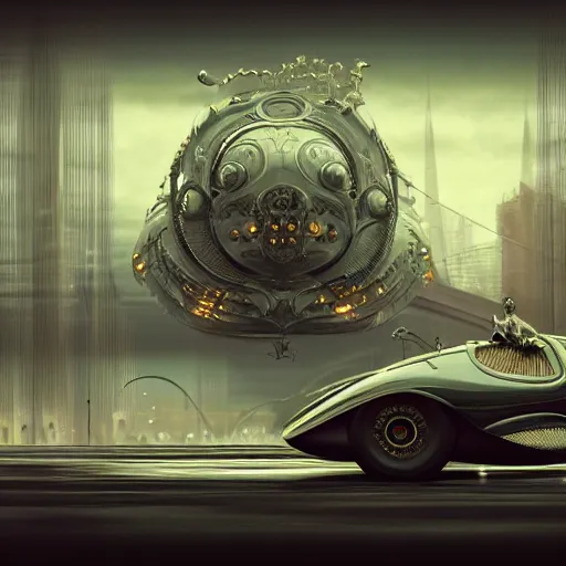 Image similar to cyber vintage supercar slick : by michal karcz, daniel merriam, victo ngai and guillermo del toro : ornate, dynamic, particulate, intricate, elegant, highly detailed, centered, artstation, smooth, sharp focus, octane render