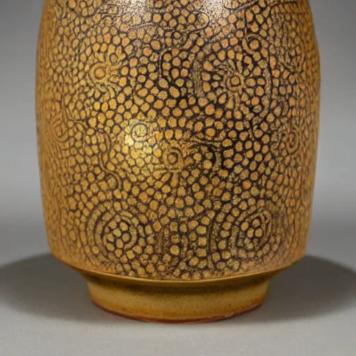 Prompt: photo of an ancient japanese ceramic, micro detail, ( ( ( gold reparations ) ) )