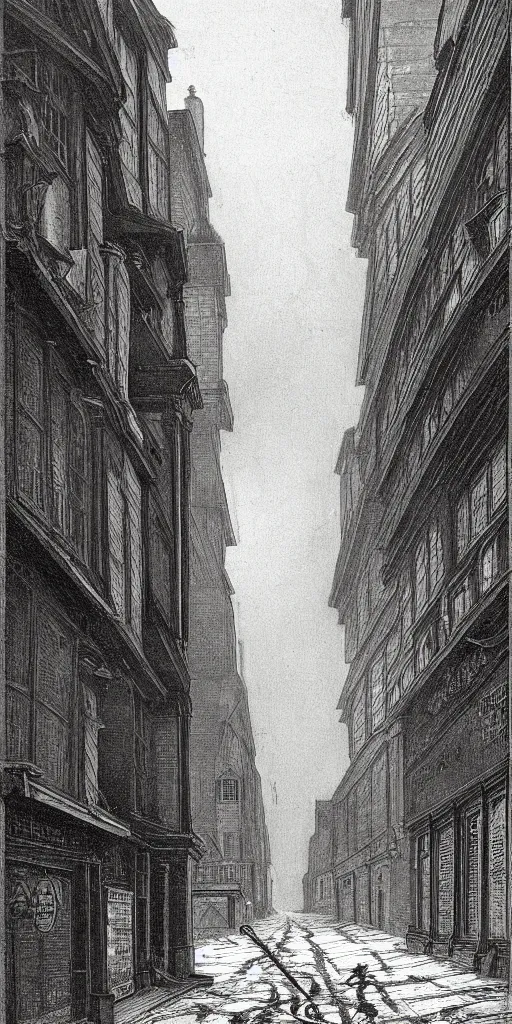 Image similar to shallow street in london 1 6 5 0, so many thrash, german expressionism, black and white, photorealistic style, scretch, dust, grain, creepy