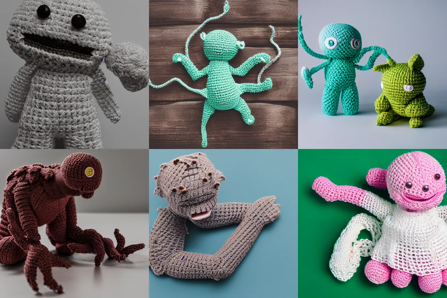 Prompt: product photography of a crotchet monster