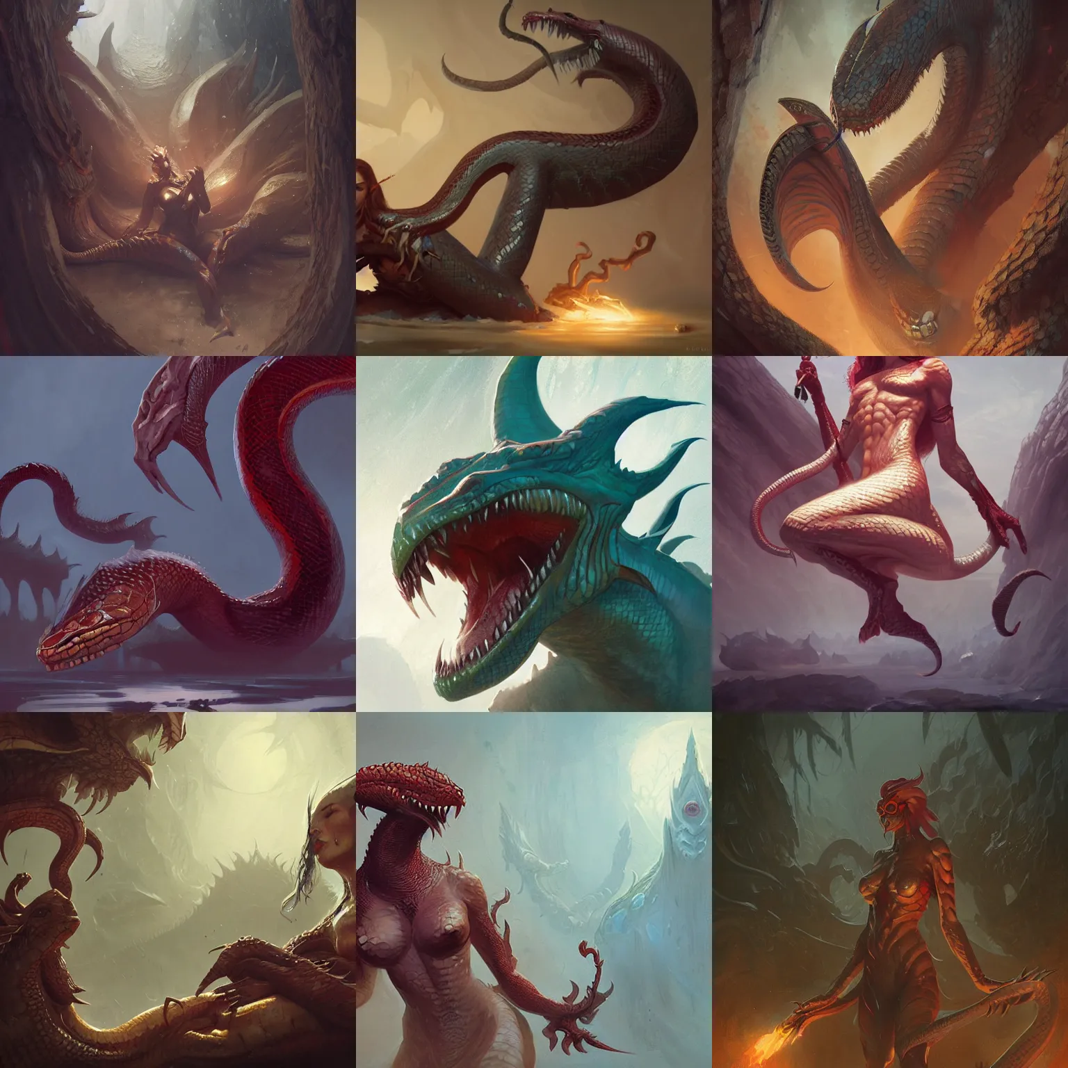 Prompt: naga, lamia, yuan - ti, snake person, fantasy d & d art, greg rutkowski, artstation