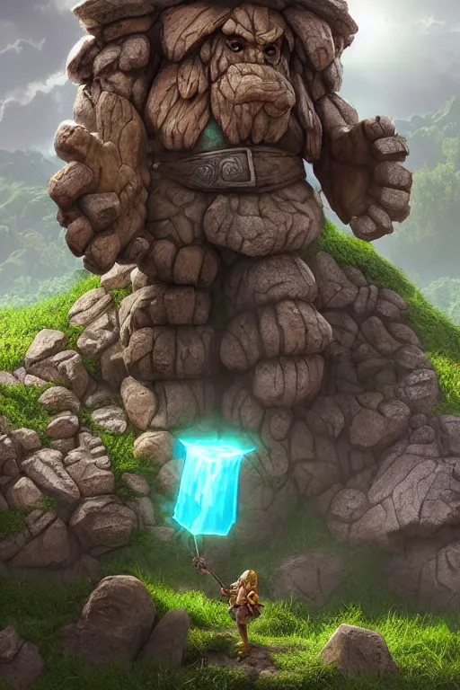 Image similar to zelda fantasy art giant golem troll wood rock, global illumination ray tracing hdr fanart arstation by sung choi and eric pfeiffer and gabriel garza and casper konefal hardmesh zbrushcentral