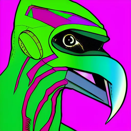 Prompt: a portrait of falco, space animal, green, in retro colors, synthwave style, 2 d digital vector art