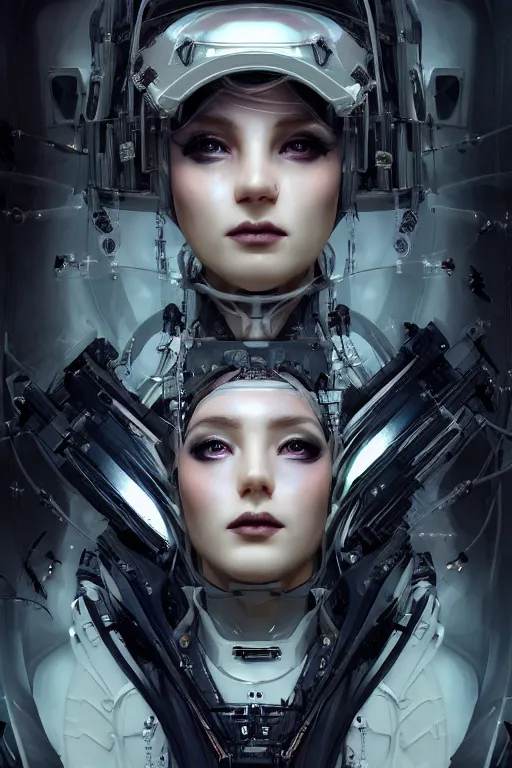 Image similar to portrait futuristic beautiful and stunning and gothic female army navy, at inside of a future submarine, ssci-fi, fantasy, intricate, very very beautiful, elegant, neon light, highly detailed, digital painting, artstation, concept art, soft light, hdri, smooth, sharp focus, illustration, art by tian zi and craig mullins and WLOP and alphonse mucha