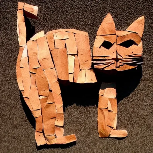 Prompt: cat made of tree bark real