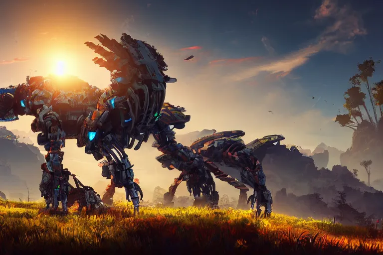 Image similar to rollerback machine creature robot of horizon forbidden west horizon zero dawn radiating a glowing aura global illumination ray tracing hdr fanart arstation by ian pesty and alena aenami artworks in 4 k