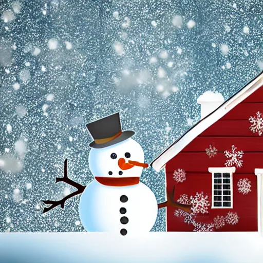 Prompt: a snowman eating a house
