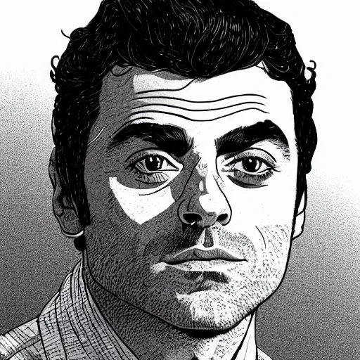 Image similar to oscar isaac retro minimalist portrait by moebius, detailed illustration, crisp lines, jean giraud moebius comic illustration, 8 k